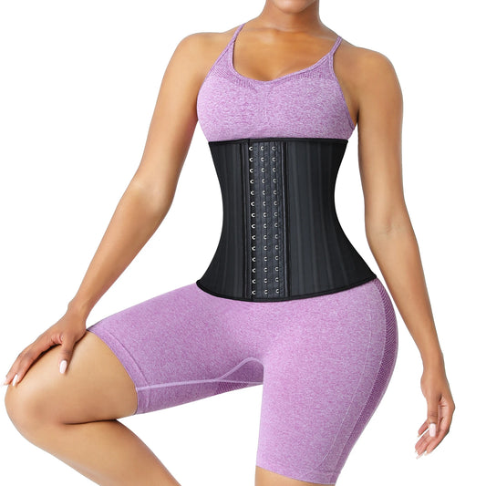 Women Hot Black Latex Waist Training Corset 25 Steel Boned