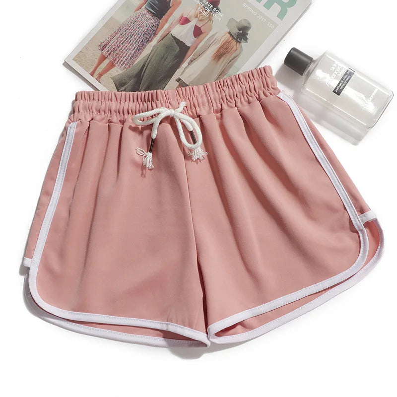 Casual Candy Color Elastic Waist Shorts for Women