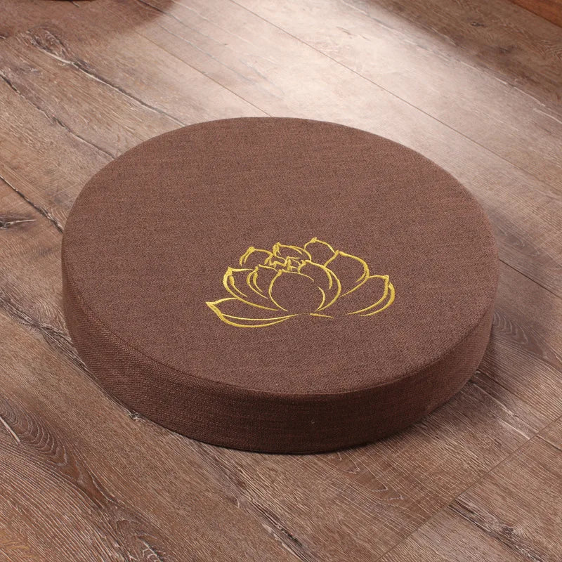Round Linen Yoga Meditation Cushion with Removable Cover