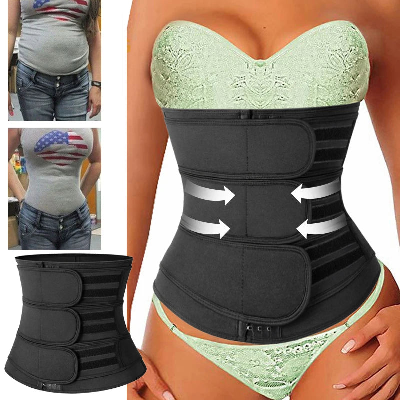 Women Waist Trimmer Triple Belts Body Shaper Tummy Control Postpartum Girdle
