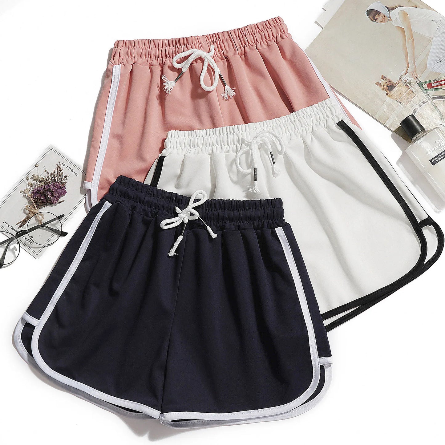Casual Candy Color Elastic Waist Shorts for Women