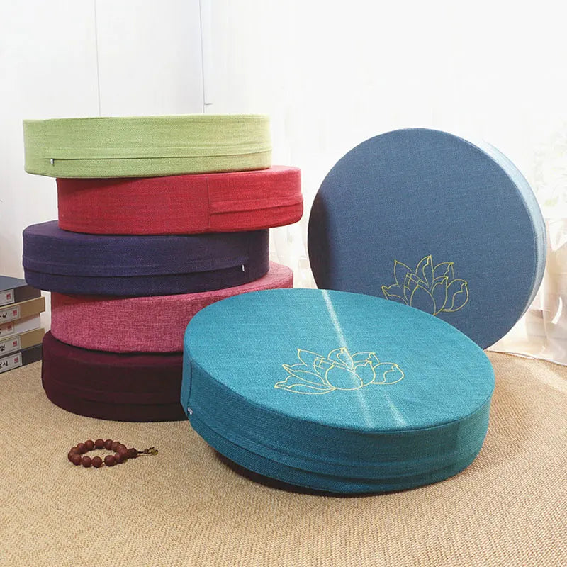 Round Linen Yoga Meditation Cushion with Removable Cover