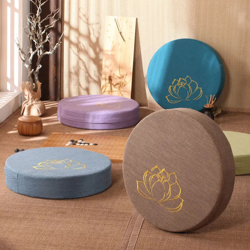 Round Linen Yoga Meditation Cushion with Removable Cover