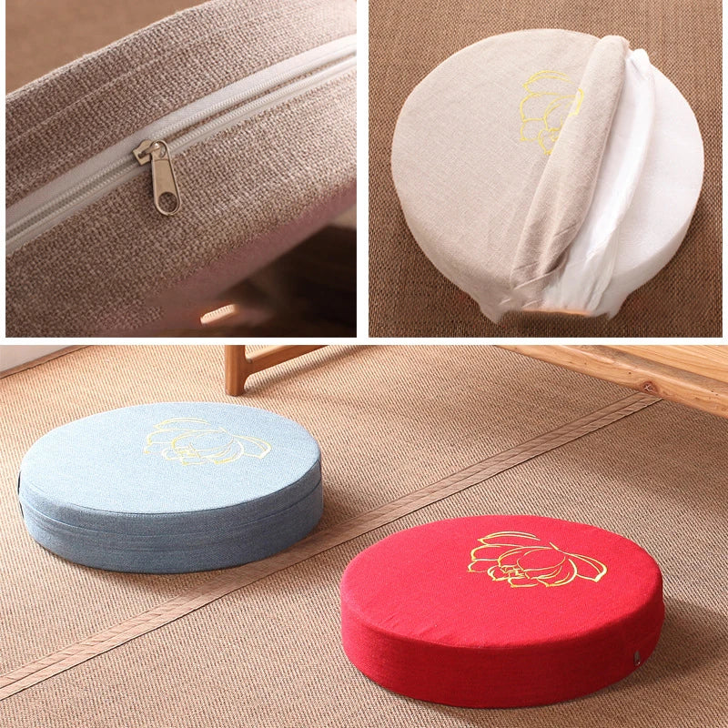 Round Linen Yoga Meditation Cushion with Removable Cover