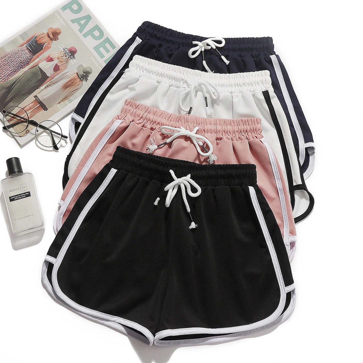 Casual Candy Color Elastic Waist Shorts for Women