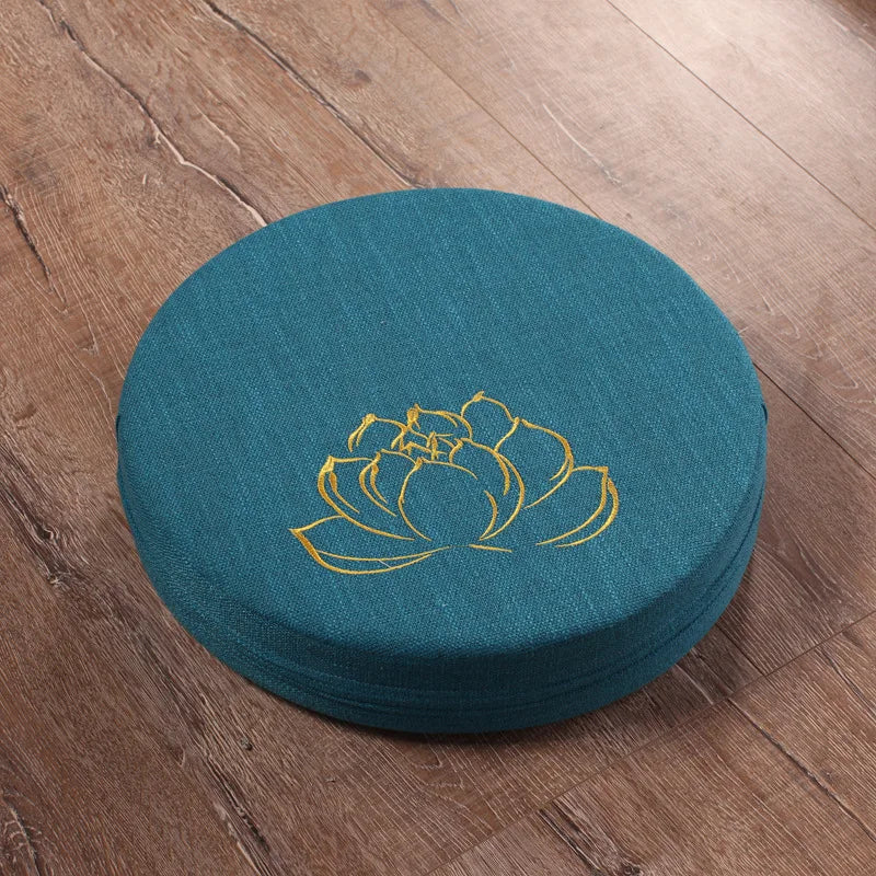 Round Linen Yoga Meditation Cushion with Removable Cover