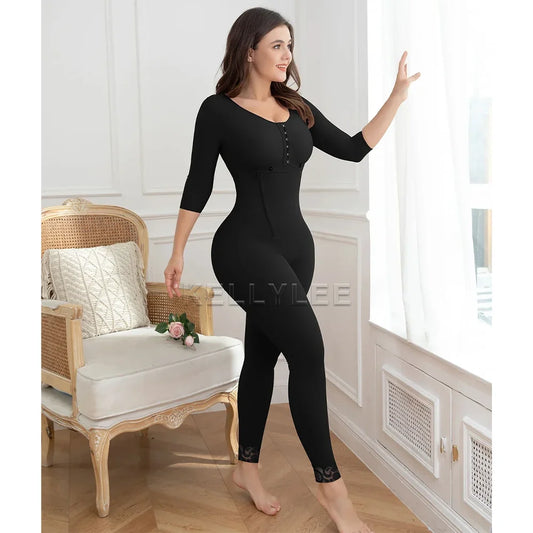 Women's Long Sleeved Full Body Shapewear Postpartum Bodysuit with Zipper