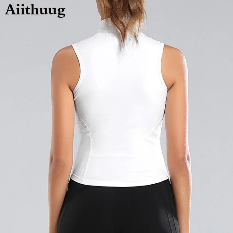 Aiithuug Athletic Zip-Up Sweat Vest Jacket for Women | Sleeveless High Neck Sports Top