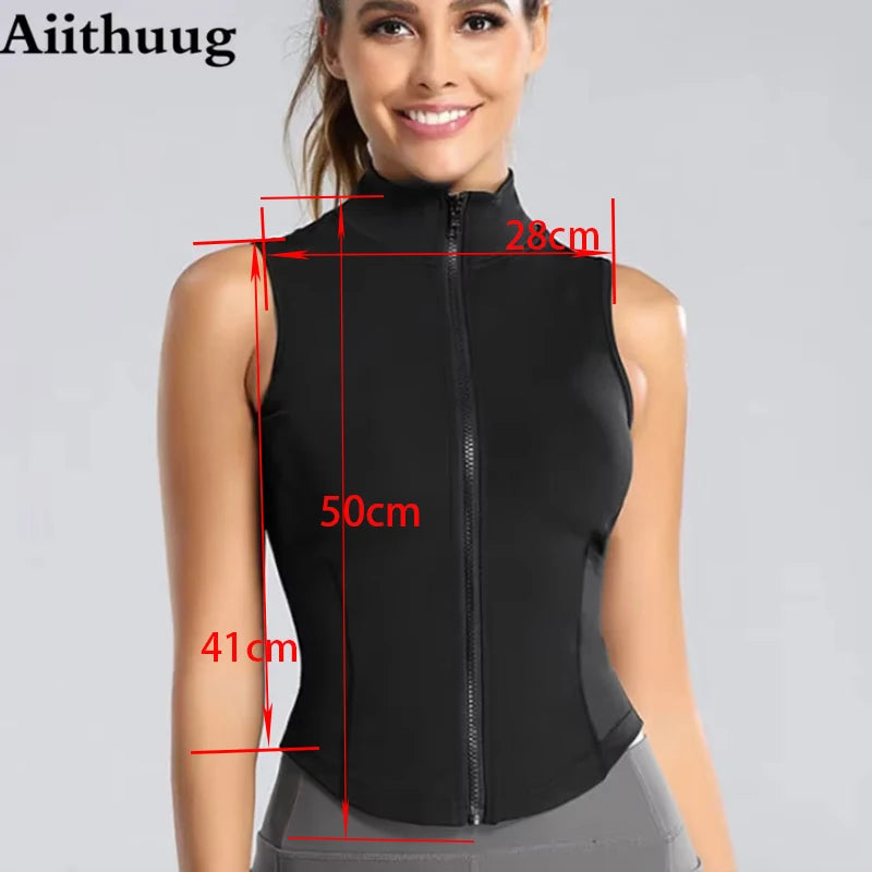 Aiithuug Athletic Zip-Up Sweat Vest Jacket for Women | Sleeveless High Neck Sports Top