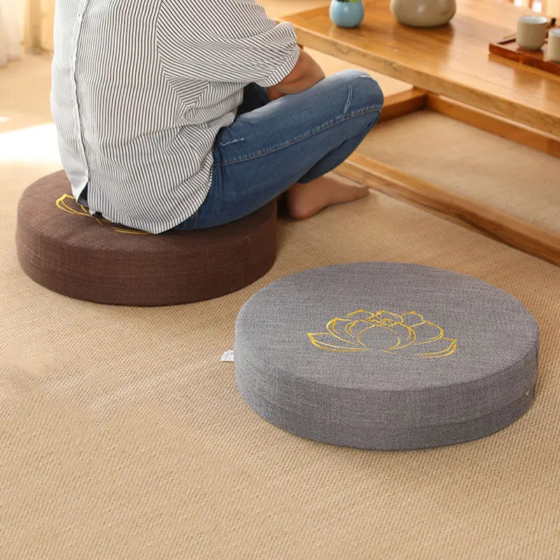 Round Linen Yoga Meditation Cushion with Removable Cover