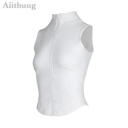 Aiithuug Athletic Zip-Up Sweat Vest Jacket for Women | Sleeveless High Neck Sports Top