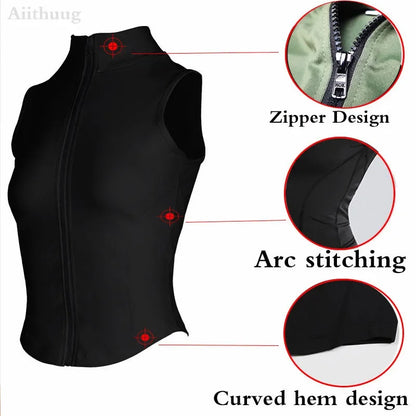 Aiithuug Athletic Zip-Up Sweat Vest Jacket for Women | Sleeveless High Neck Sports Top